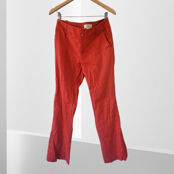 Elevenses Anthropologie Linen Pants Women's Size  4‎ Orange - Picture 1 of 6